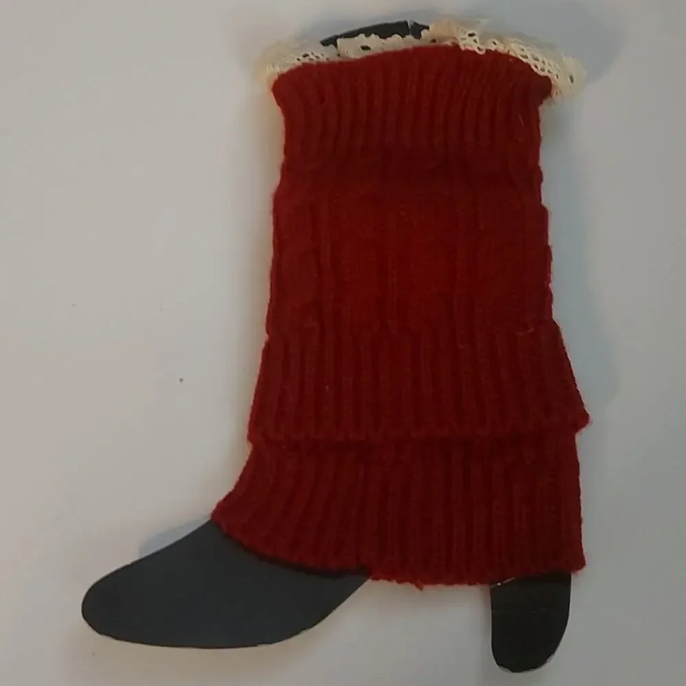 Lace Boot Cuffs/Warmers Wine/White Winter Balletcore Cozycore Tomato Girl Comfy